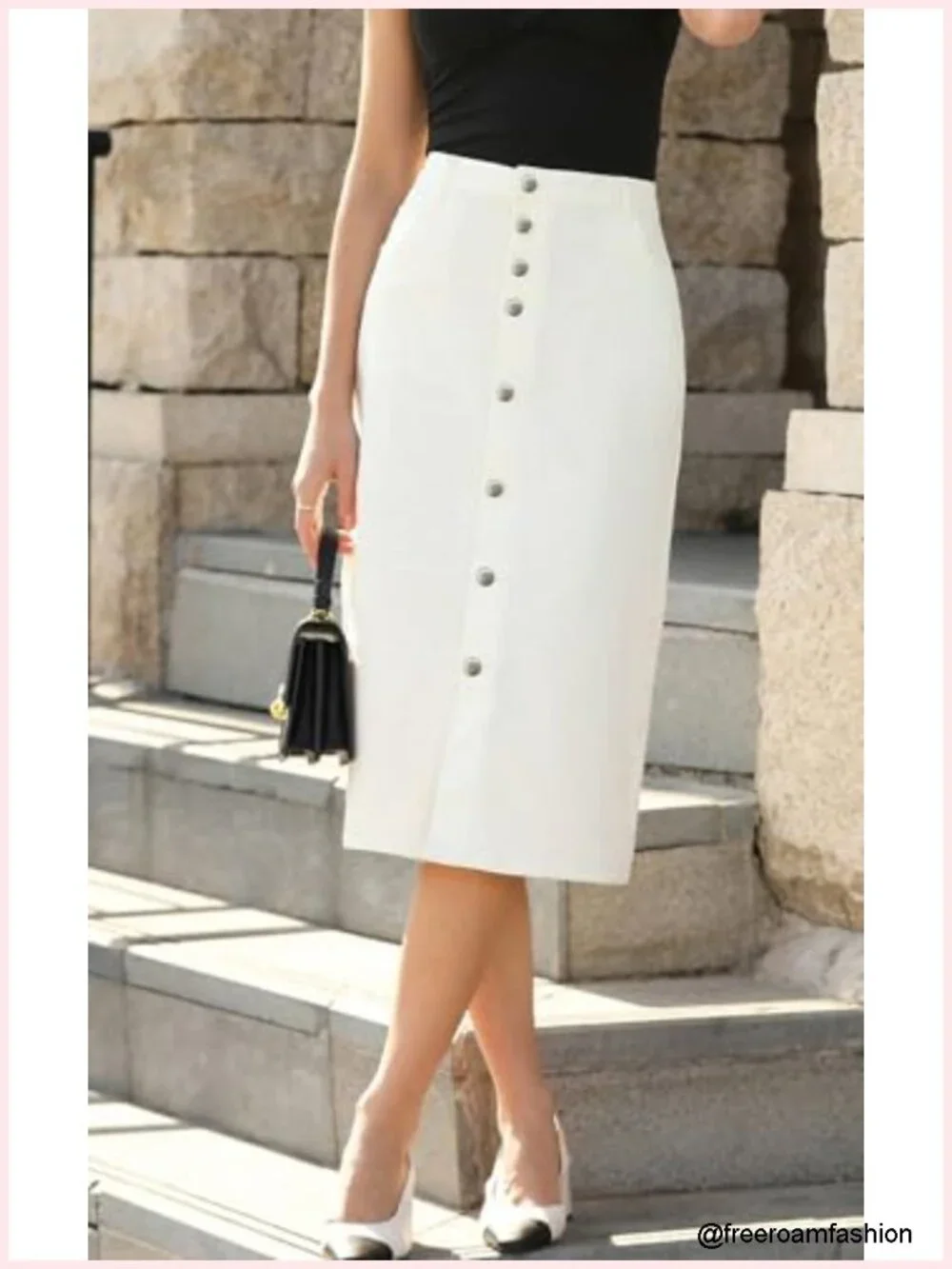 Denim High Waisted Stretch Midi Skirt with Pockets - Women's A-Line